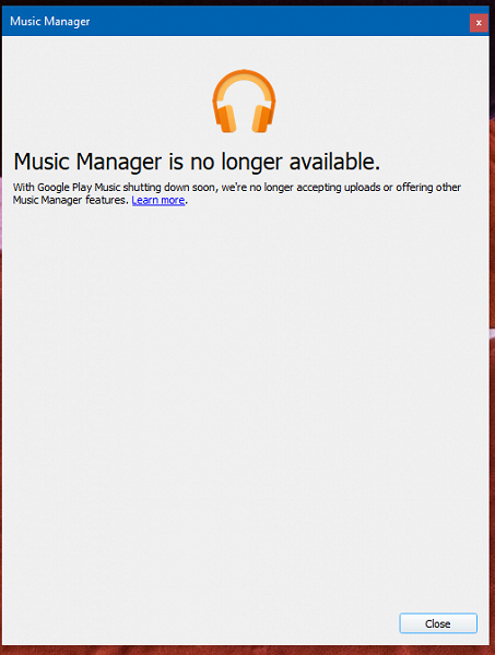 Google Play Music уже закрывается на Windows 10