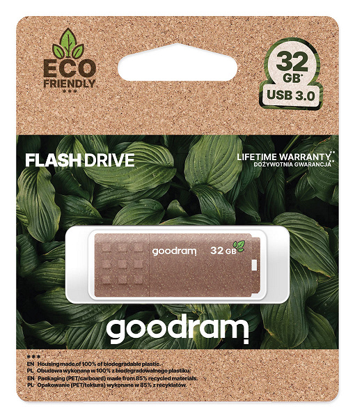 Корпус флешки Goodram UME Eco Friendly изготовлен из биоразлагаемого пластика