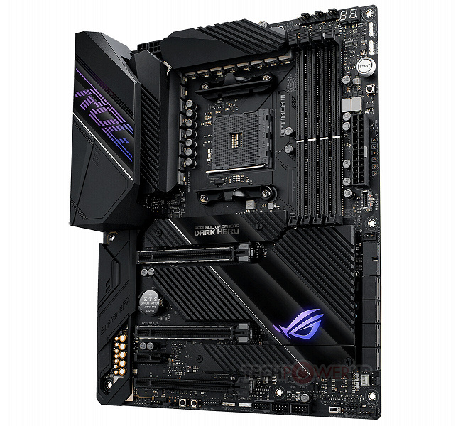 Опубликовано изображение системной платы Asus ROG Crosshair VIII Dark Hero с пассивным охлаждением чипсета