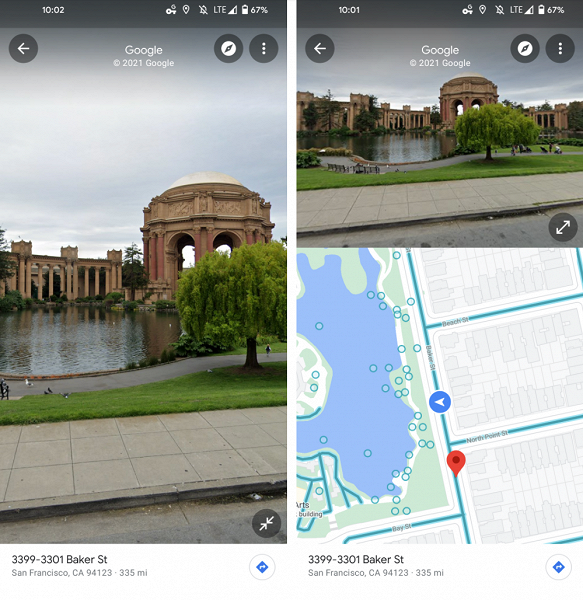 Просмотр улиц в Google Maps на смартфонах стал намного удобнее. Появился режим разделённого экрана