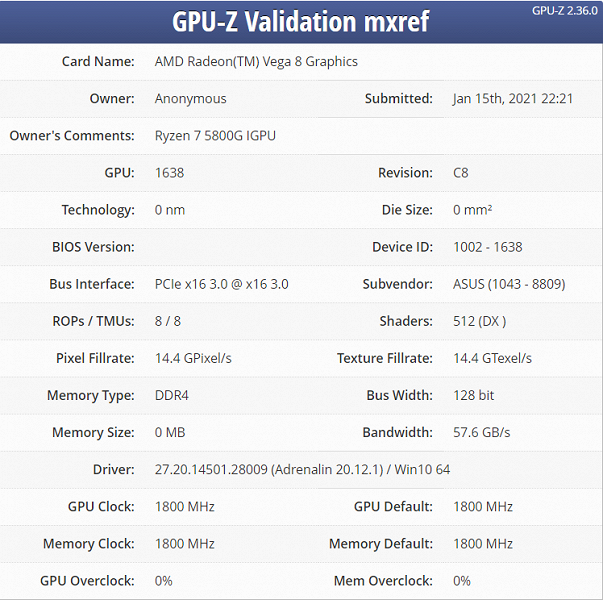 В GPU-z замечен процессор AMD Ryzen 7 5800G (Cezanne) для настольных ПК