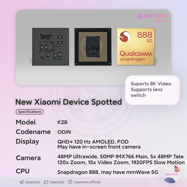 48, 48 и 50 Мп, Snapdragon 888, 120 Гц, 120-кратный зум. Характеристики суперфлагмана Xiaomi