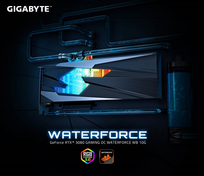 Видеокарта Gigabyte GeForce RTX 3080 Gaming OC WaterForce WB 10G оснащена водоблоком
