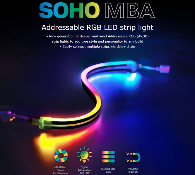 Полноцветная светодиодная лента Akasa SOHO MBA совместима с популярными системами управления адресуемой подсветкой