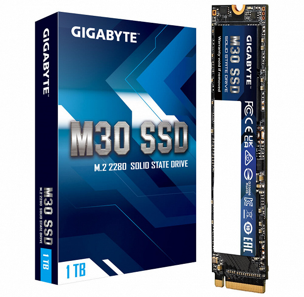Твердотельные накопители Gigabyte M30 типоразмера M.2 оснащены интерфейсом PCIe 3.0 x4