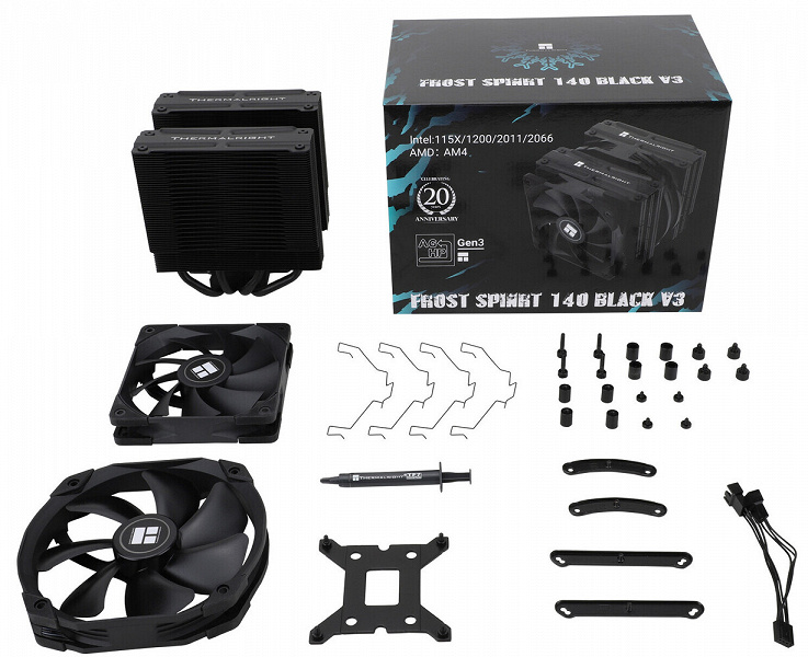 Thermalright Frost Spirit 140 Black V3 cooling system design includes four 8mm heatpipes