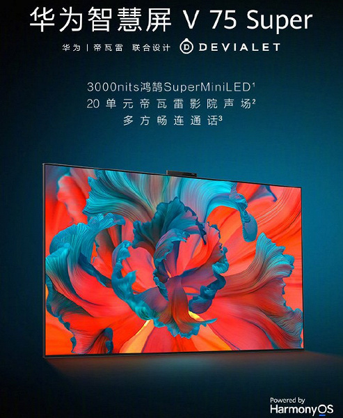 75 дюймов, 46 080 мини-светодиодов, 2880 зон подсветки и встроенная 20-компонентная акустика Devialet. Huawei представила свой лучший телевизор
