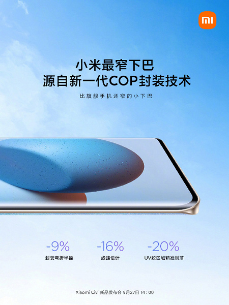 Xiaomi Civi получит самую тонкую нижнюю рамку из всех смартфонов компании. Ее толщина – всего 2,55 мм
