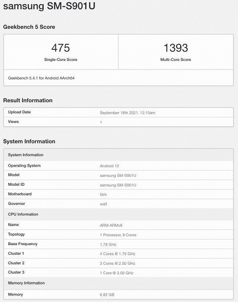 Samsung Galaxy S22 засветился в бенчмарке: 8 ГБ ОЗУ, Android 12 и очень низкая производительность