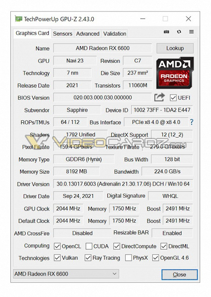 Radeon RX 6600 всё-таки уступает GeForce RTX 3060 и по объёму памяти, и по её частоте