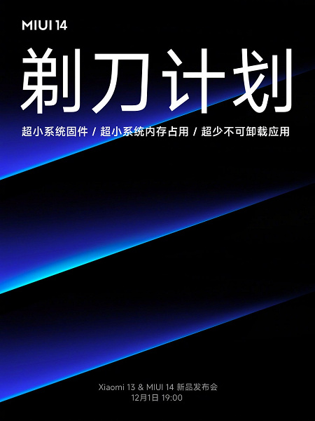 Xiaomi рассекретила «Проект Лезвие» — MIUI 14: минимальный размер прошивки, минимум занимаемой памяти и минимум неудаляемых приложений