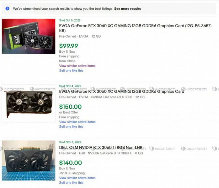 Больше никаких GeForce RTX 3060 за 100 долларов. Подержанные видеокарты резко взлетели в цене в разы