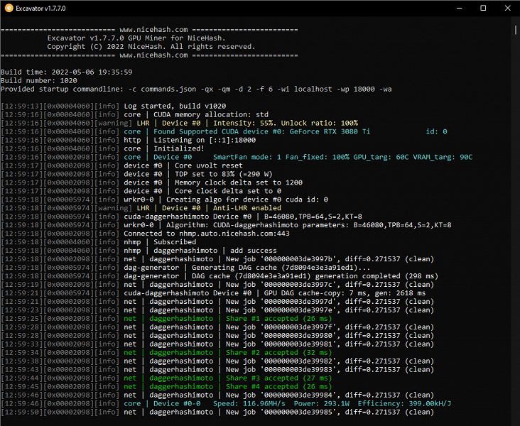 Nvidia's anti-mining protection has finally been completely broken.  Tests show the 100% efficiency of LHR video cards when using the NiceHash miner