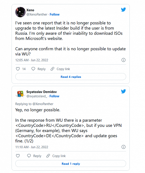 Russian insiders also can't download the latest builds of Windows 11