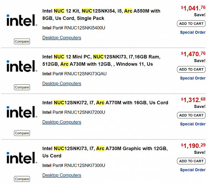 Компактные, мощные, игровые: компьютеры Intel NUC 12 Serpent Canyon с графикой Arc появились в списках розничных продаж