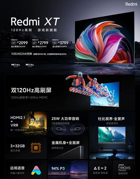 $385 65-inch 120Hz 4K TV with HDMI 2.1 Redmi XT Gaming TVs introduced