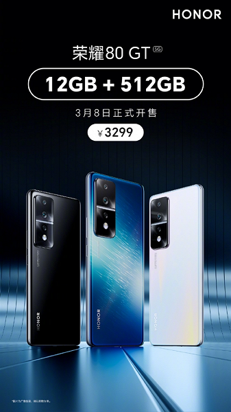 Snapdragon 8 Plus Gen 1, 12/512 ГБ, 54 Мп и 4800 мА•ч и 66 Вт. Лучшая версия Honor 80 GT поступила в продажу в Китае