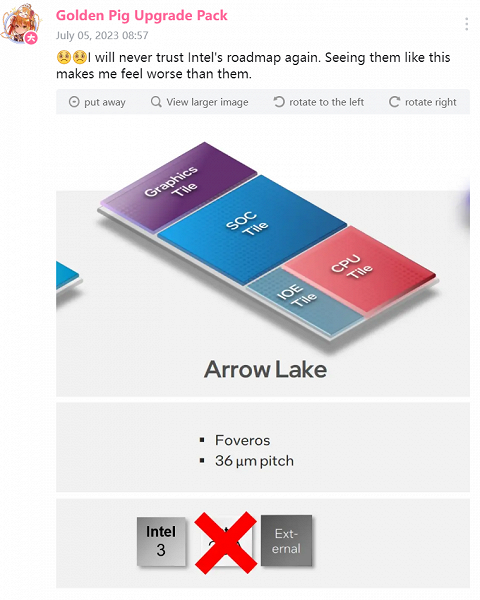Intel снова не сможет освоить новый техпроцесс в срок? Процессорную плитку Arrow Lake придётся производить на мощностях TSMC