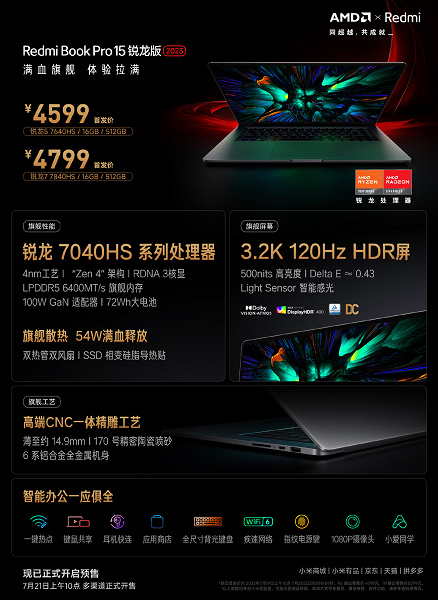 Экран 3,2К 120 Гц и мощный 8-ядерный Ryzen 7 7840HS за всего лишь 665 долларов. Стартовали продажи RedmiBook Pro 15 Ryzen Edition 2023 в Китае