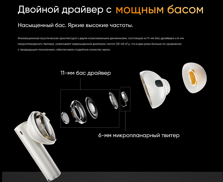 Флагманские двухдрайверные беспроводные наушники Realme Buds Air 5 Pro с активным шумоподавлением прибыли в Россию