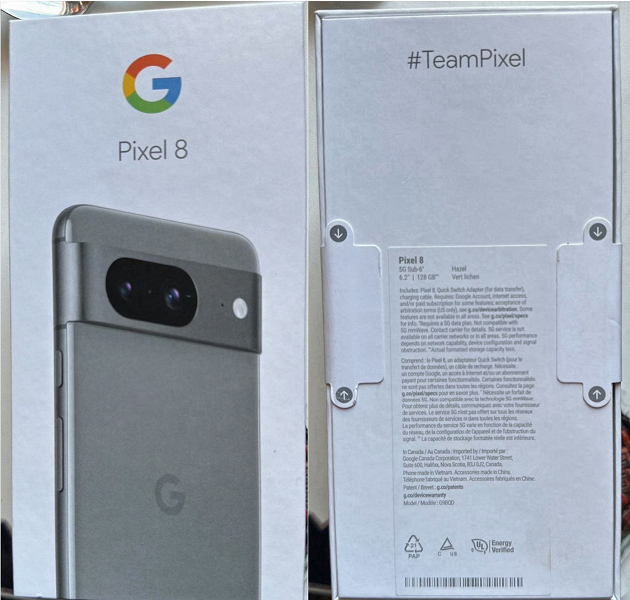 Упаковка Google Pixel 8 подтвердила дизайн и характеристики смартфона