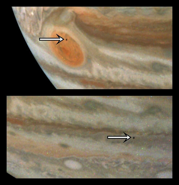Зонд NASA Juno запечатлел Большое Красное Пятно Юпитера и крошечный спутник Амальтею