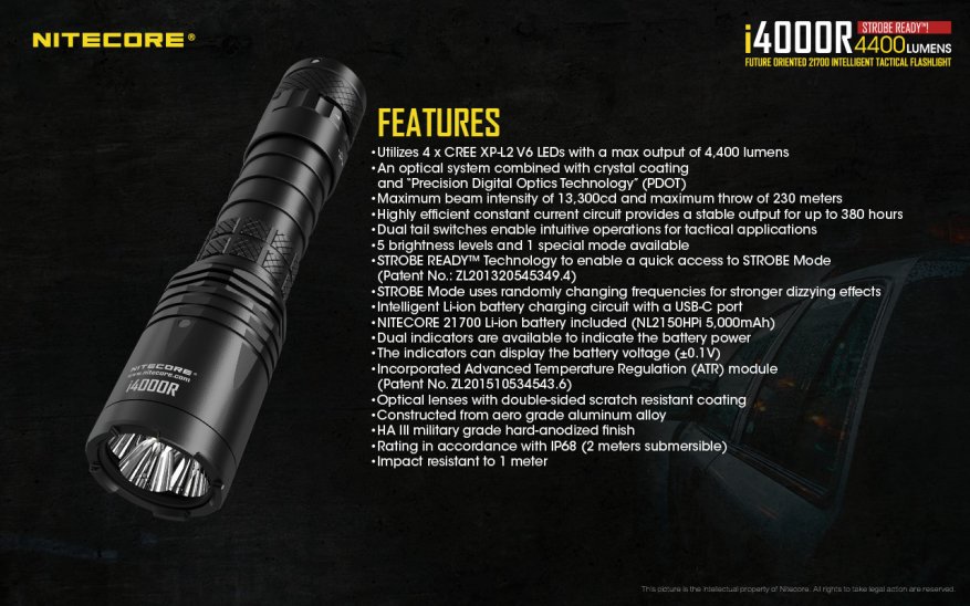 Reivew: Nitecore i4000R [4xXPL-HD, type-C, 21700, 4000 lumens