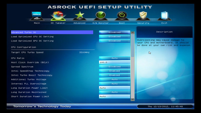 OC Tweaker материнской платы ASRock Z77 Extreme9