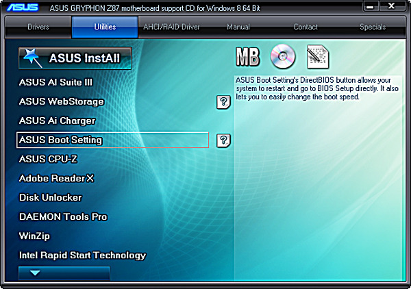 Набор утилит материнской платы ASUS Gryphon Z87