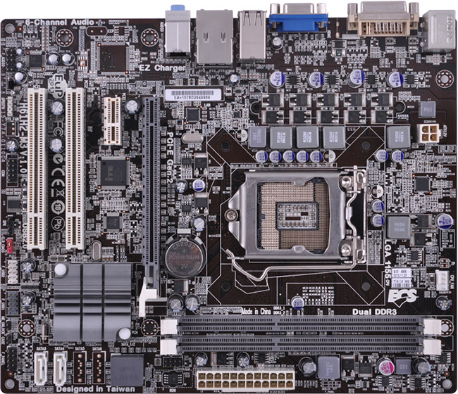 Системная плата ECS H61H2-M3, вид сверху