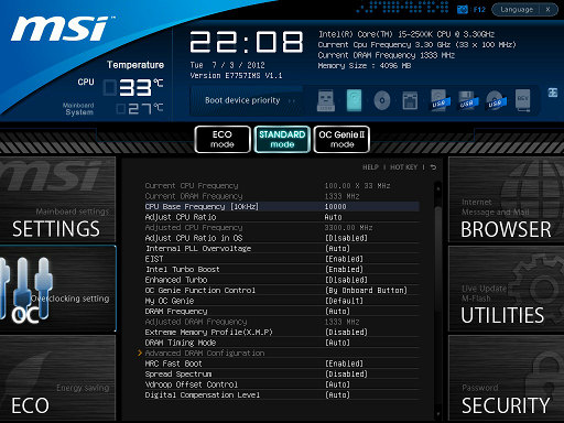 Опции BIOS материнской платы MSI Z77A-GD80
