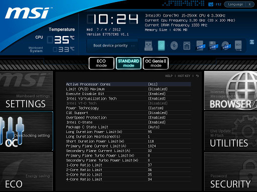 Опции BIOS материнской платы MSI Z77A-GD80
