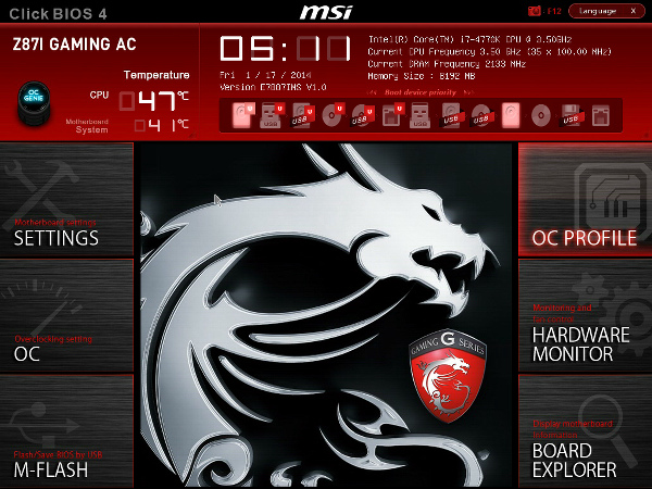 BIOS материнской платы MSI Z87I Gaming AC
