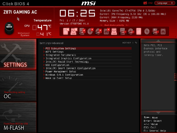 BIOS материнской платы MSI Z87I Gaming AC