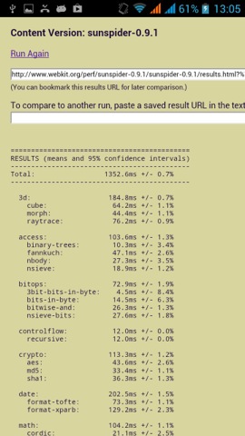 Обзор Iconbit Mercury XL. Скриншоты. SunSpider
