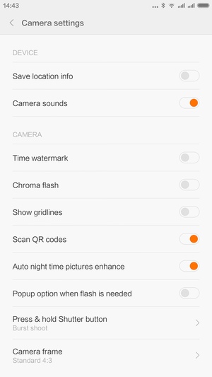 Настройки камеры Xiaomi Mi Note