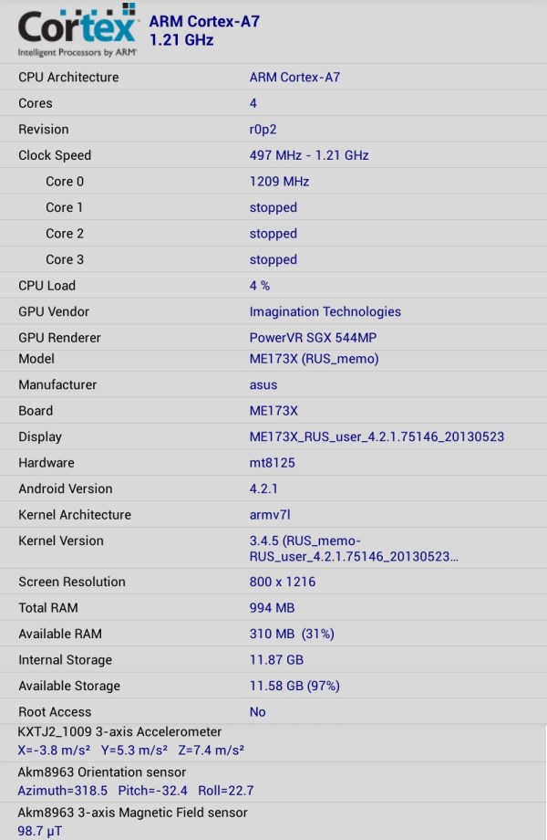 Характеристики планшета ASUS Memo Pad HD 7