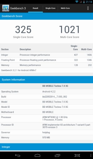 Производительность планшета bb-mobile Techno 7.0 3G (TM758AB)