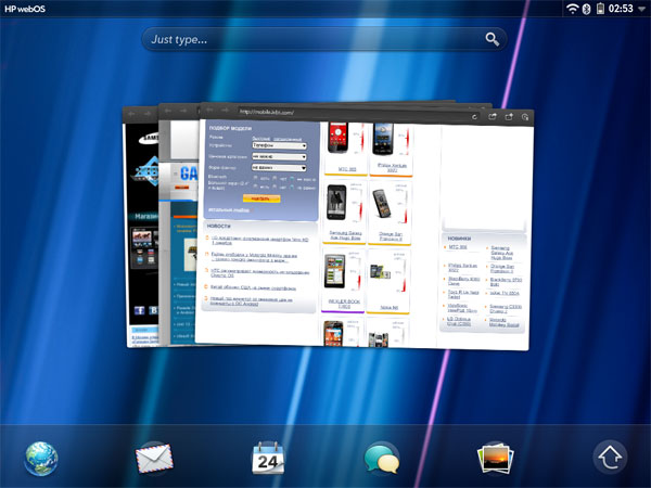 Вкладки браузера на планшете HP TouchPad