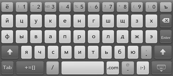 Русская экранная клавиатура на планшете HP TouchPad