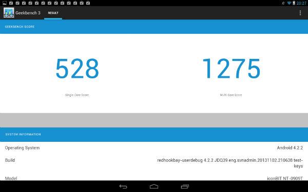 Результаты тестирования Iconbit Nettab Thor iZ в Geekbench 3