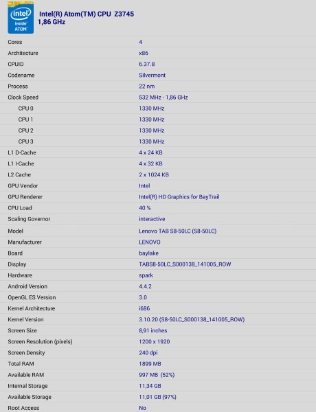 Технические характеристики планшета Lenovo Tab S8-50LC