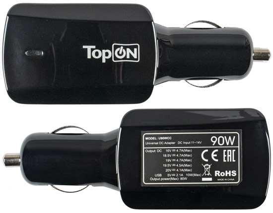 Универсальный автомобильный блок питания для ноутбука с USB-портом TopON U90WCC