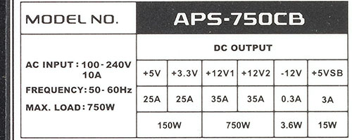Характеристики блока питания Chieftec APS-750CB