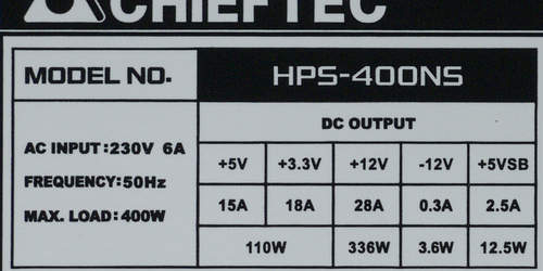 Характеристики блока питания Chieftec HPS-400NS
