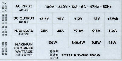 Характеристики блока питания Corsair CS850M