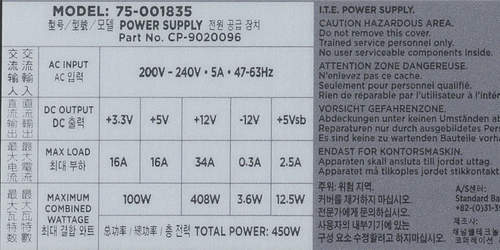 Характеристики блока питания Corsair VS450