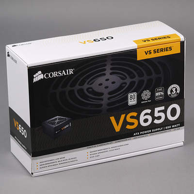 Упаковка блока питания Corsair VS650