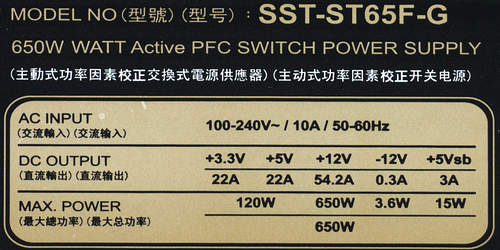 Характеристики блока питания Silverstone Strider Gold S 650 (SST-ST65F-G)