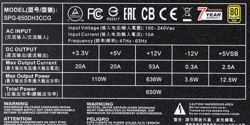 Характеристики блока питания Thermaltake Smart DPS G 650W Gold (SPG-650DH3CCG)